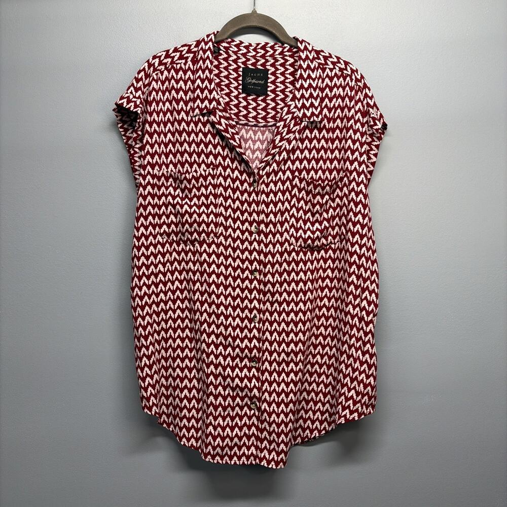 JACHS Girlfriend New York Women's Red Chevron Blouse Button Up Top - Size XL